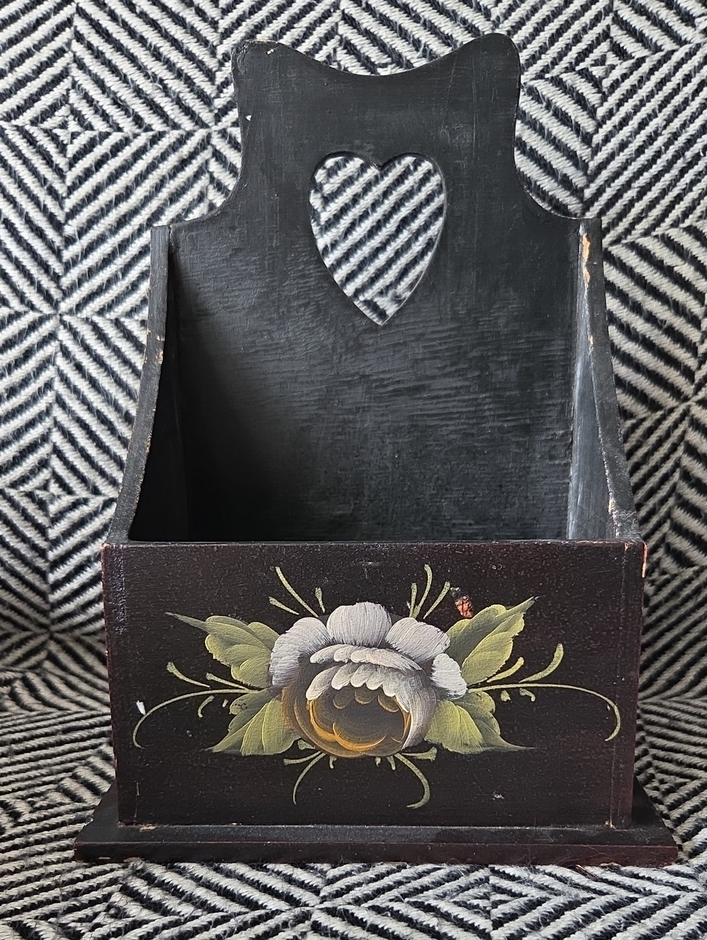 Hand-Painted Black Floral Pocket Organizer